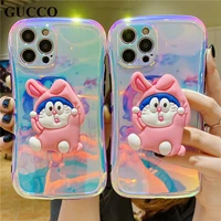 co brand kawaii doraemon iphone 13 pro max phone case laser with holder 12 11 x xr xs max female 7 8 plus cover for women girls