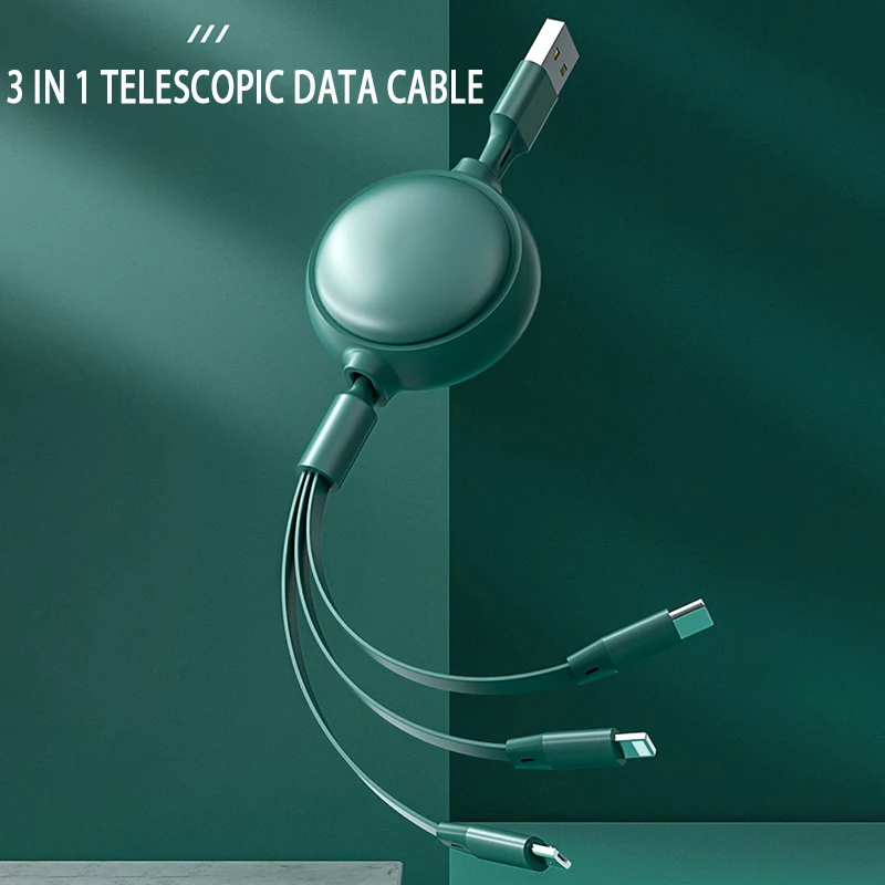 

3 In 1 Telescopic Data Cable Fast Charging Phone Charger Data Cord for Xiaomi IPhone 11 Realme Lightning Type C Cable Micro USB