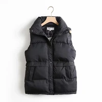 2021 autumn winter solid loose vest stand collar button vest jacket women windproof warm waistcoat cotton padded sleeveless coat