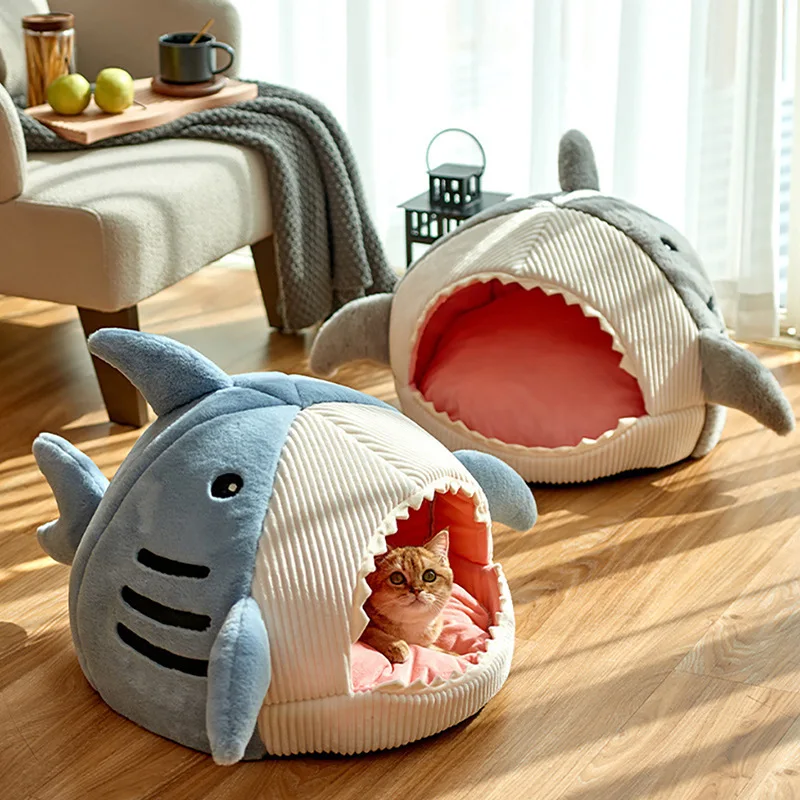 

Cat Bed Semi-enclosed Warm Pet Beds Big Mouth Shark Dog Kennel Kittens Basket Cushion Cat House Tent Cave Cats Puppy Accessories