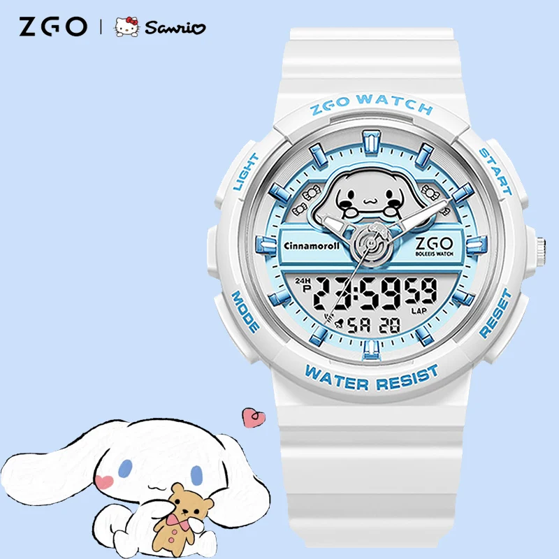 Sanrio Electronic Watch Kawaii Cinnamoroll Dynamic Dial Waterproof Lovely Luminous Watch Rubber Strap Children Alarm Clock
