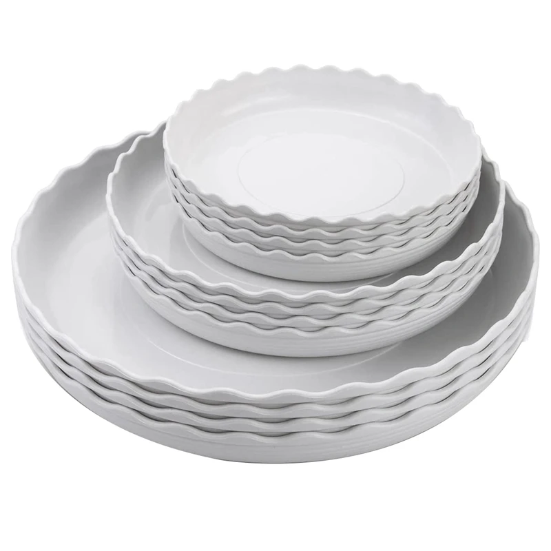 

12 Pack Plastic White Round Wave Plant Saucer,Flower Plant Pot Drip Tray Container For Garden And Out Door Plant