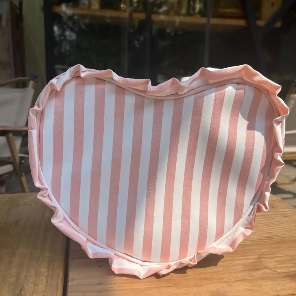 Pink Nylon Ruffle Heart Backpack Stripe Ruffle Loving Seersucker Cute Book Bag Nylon Kids/Adults Travel Vacation School Bag