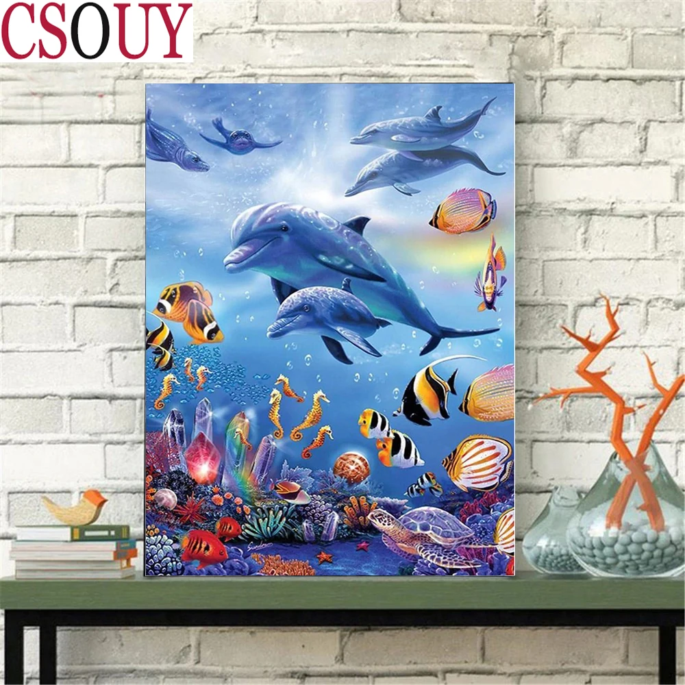 

2022 Diy Diamond Painting Cross Stitch Blue Sea Dolphin Resin Full Square Round Diamond Embroidery Home Decor Mosaic Needlework