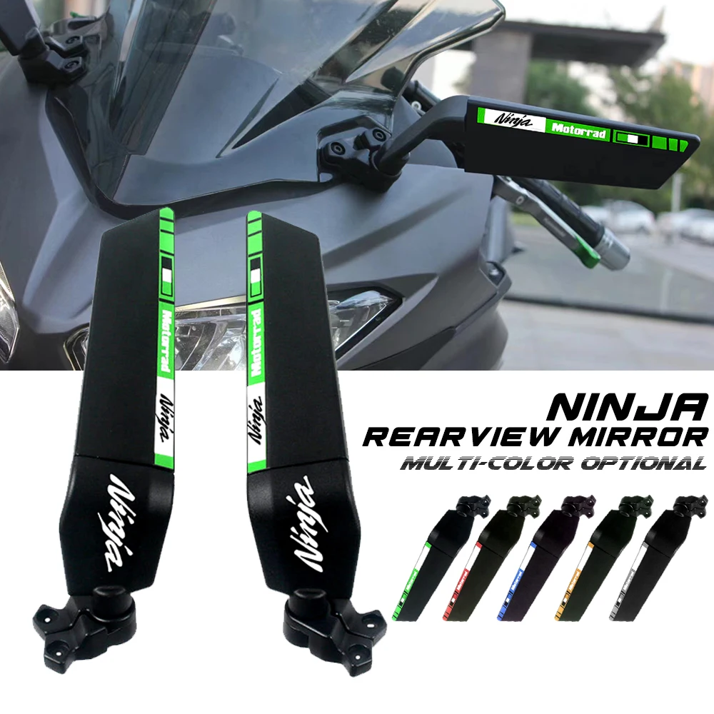 

Fit KAWASAKI NINJA ZX6R ZX10R 300 400 Motorcycle Large Winglet Wind Swivel Wing Fin Side Mirror Adjustable Rotating Rearview