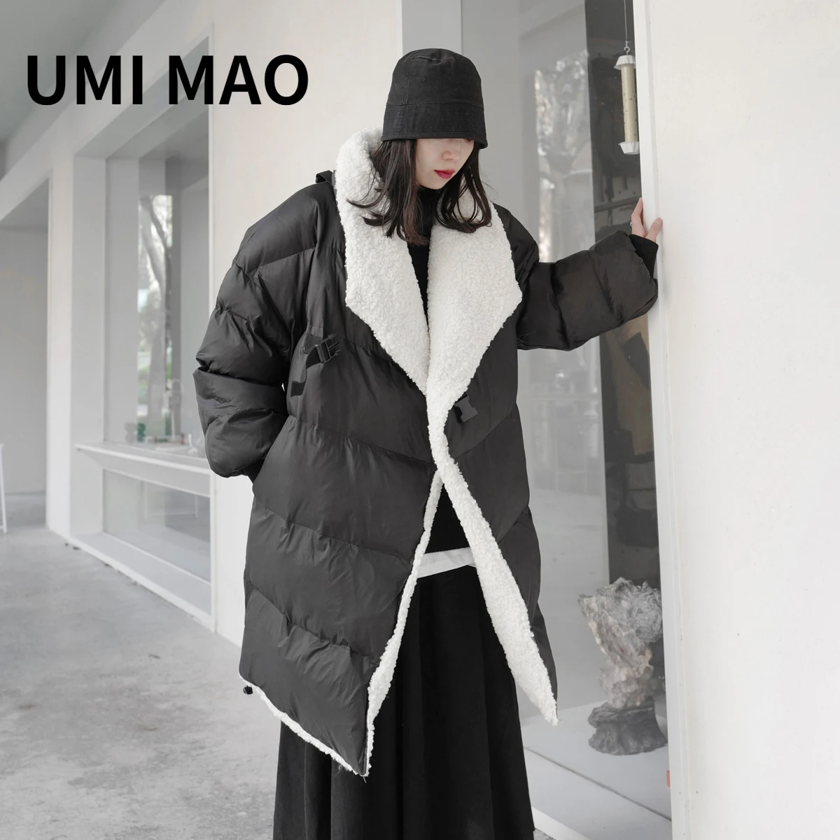 

UMI MAO зимняя средняя длинная нишевая овечья шерсть Свободная Женская Черная индивидуальная японская Ямамото темная хлопковая одежда Tide Y2K