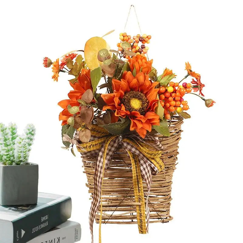 

Sunflower Basket Decor Hand Woven Front Door Hangings Multipurpose Artificial Faux Sunflowers For Wall Home Flower Pot Wreath