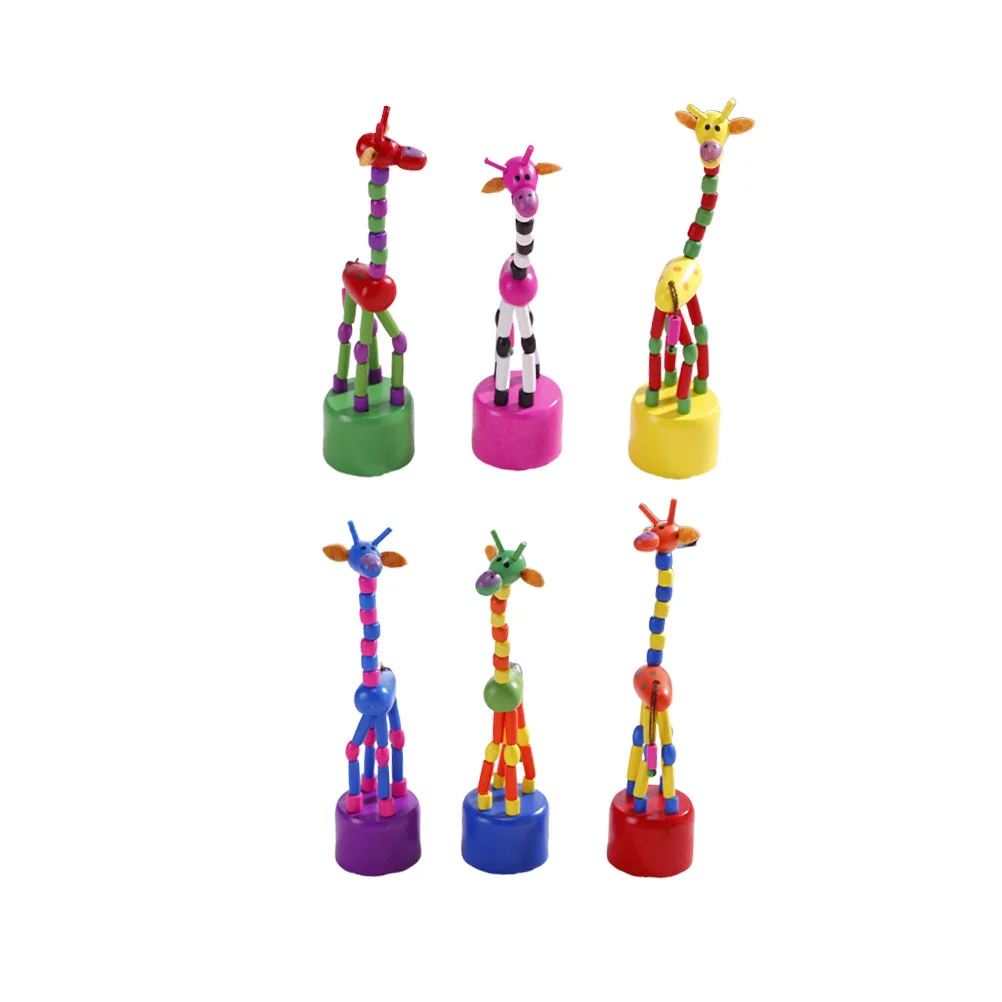 

Giraffepuppet Wooden Pushthumb Base Press Fingerpuppets Children Animal Wood Figurine Dancing Animals Clown