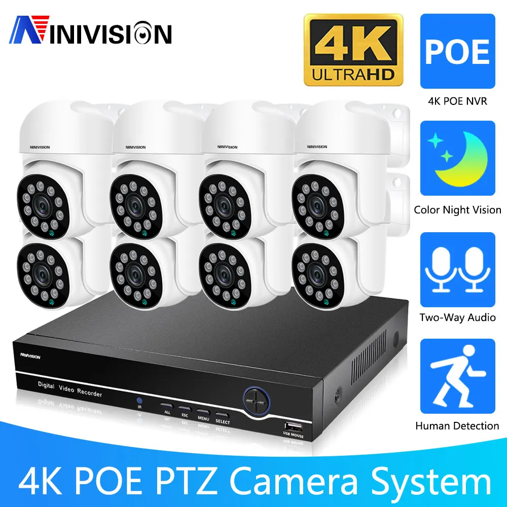 

Cctv Security Cameras System 8Ch 10CH NVR 4K 8MP PTZ Home Video Surveillance Kit Outdoor Ip Camera Humanoid Detection Xmeye APP