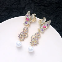 exaggerated luxury butterfly womens earrings rhinestone pearl pendant elegant and colorful retro fashion womens jewelry earrin