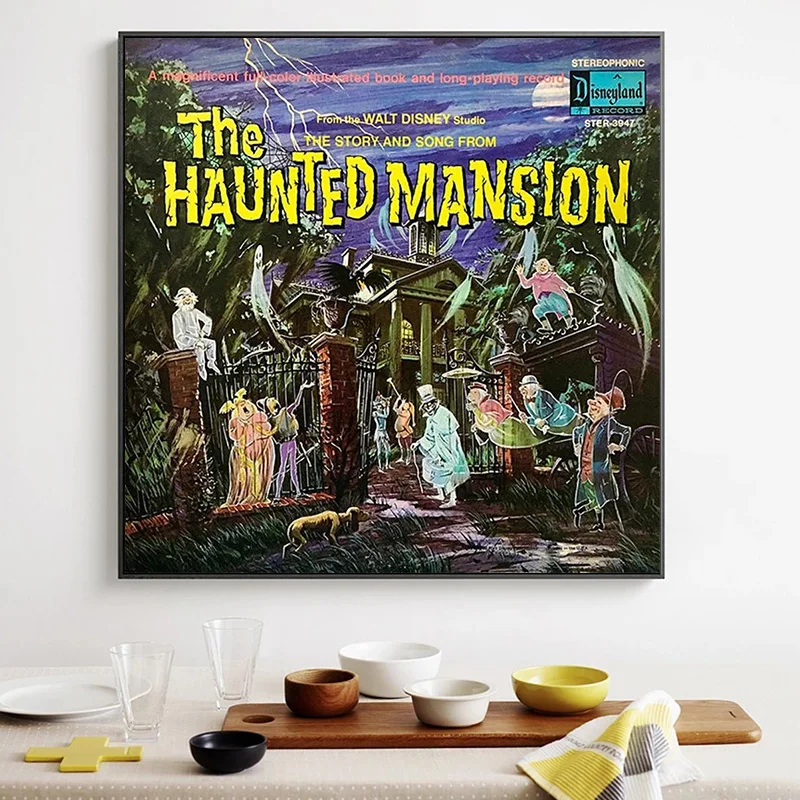 Disney Haunted Mansion Record Album LP Cover Poster Print Disneyland Hatbox Ghost Grim Grinning Ghost Canvas Painting Wall Art