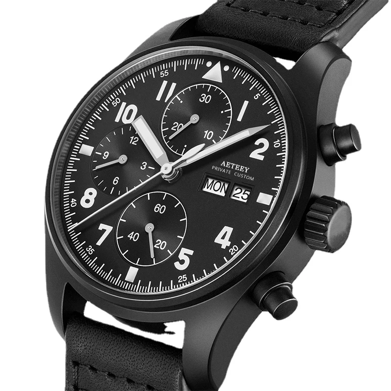 

Luxury Mens Sport Watch Pilot Watches Black Leather Automatic Mechanical Self Wind Wristwatch