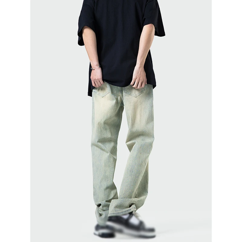High Street Teens Men Women All-match Jeans Boyfriend Style Retro Gradient Color Washed Mopping Straight Denim Trousers Handsome