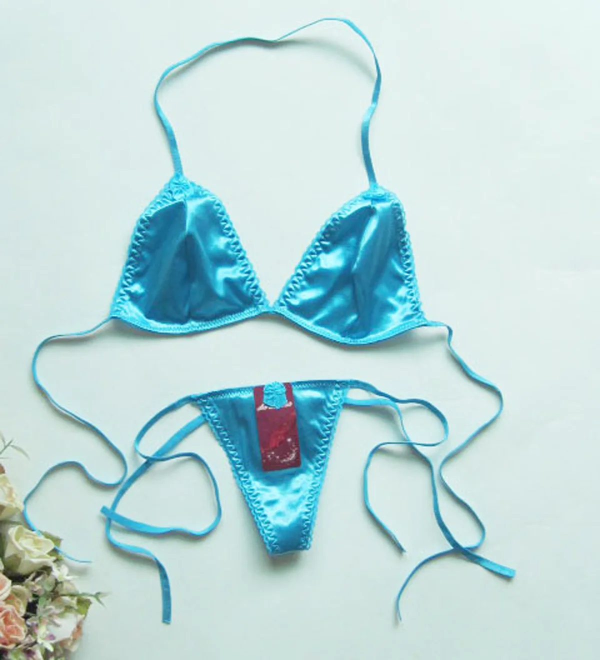 Сексуальное нижнее белье для взрослых атласный бюстгальтер-стринги из двух