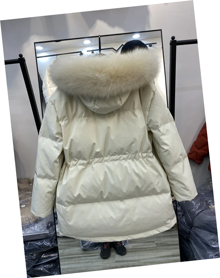 New Women Raccoon Fur Collar Down Jacket Casual Style Autumn Winter Coats And Parkas Female Outwear