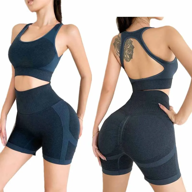 

High Waist Sports Set Yoga Set Skinny Fitness Shorts Sport Women Bras Running Workout Riding Shorts Quick Dry Athletic Suits