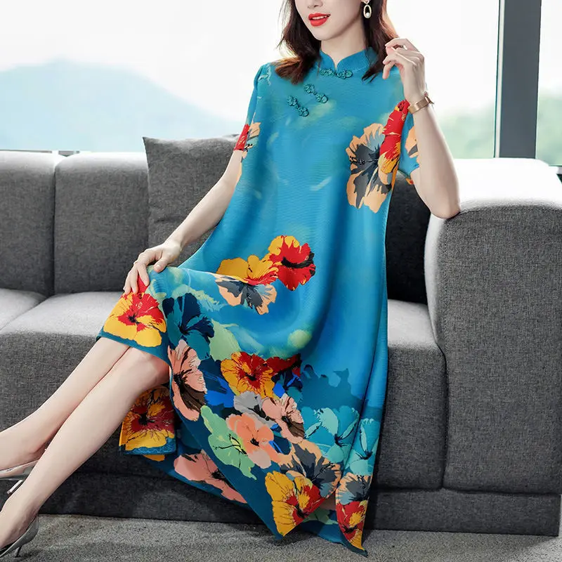 

VANOVICH 2023 летнее Новое темпераментное плиссированное платье с воротником-стойкой модное винтажное свободное платье-трапеция большого размера средней длины