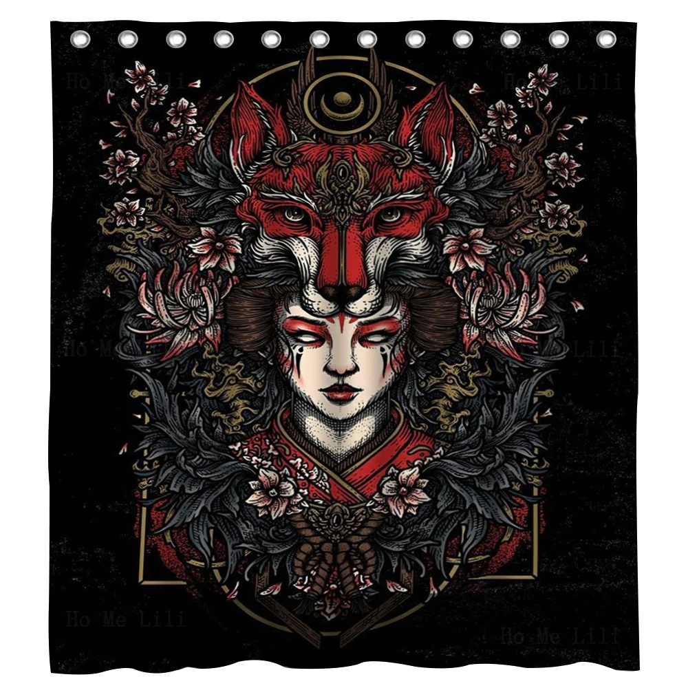 

Geometry Moon Deer Viking Art Norse Fantasy Goddess Fox Mask Heathen Shower Curtain By Ho Me Lili For Bathroom Decor