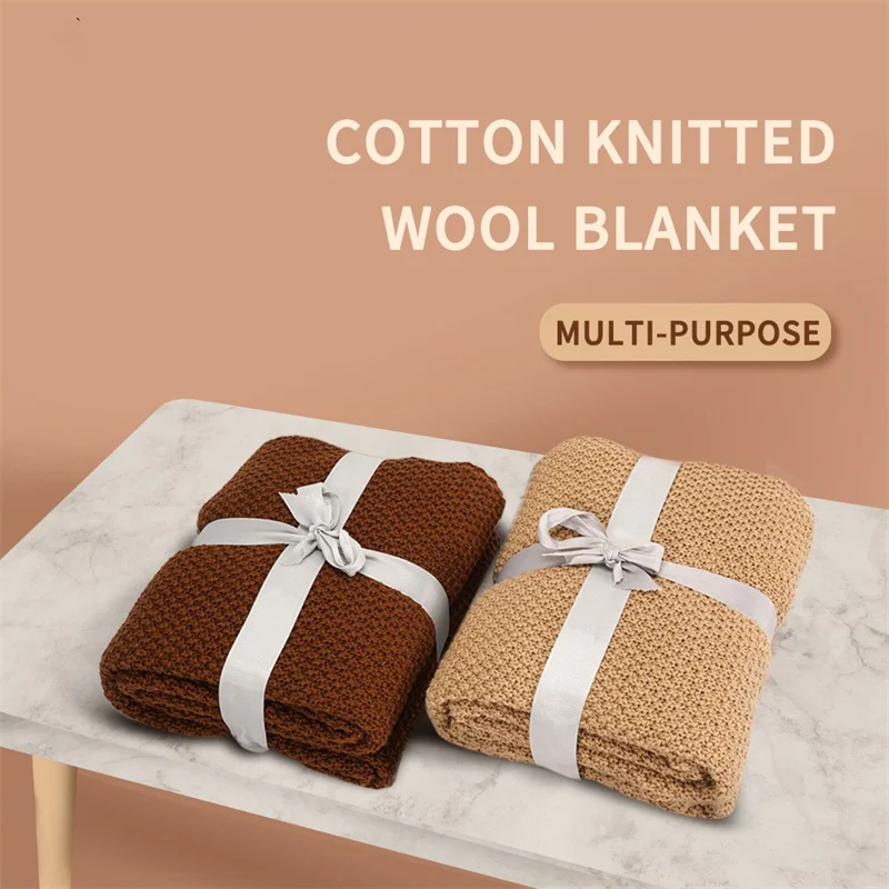 Baby Kintted Woolen Blanket Solid Color Spring Autumn Newborn Stroller Blanket Soft Warm Cotton Infant Bedding Supplies Quilt