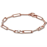 original moments rose link chain stones bracelet bangle fit women 925 sterling silver bead charm pandora jewelry