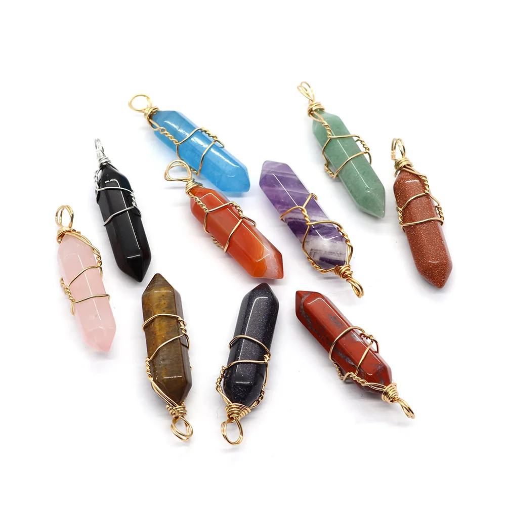 

Natural Stone Crystal Pillar Necklace Pendants for Jewelry Making Hexagonal Column Pendulum Quartz Amethyst DIY Necklace Charms