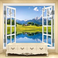 custom 3d photo wall mural grassland snow mountain scenery outside the window wallpaper for living room home decor wall paper
