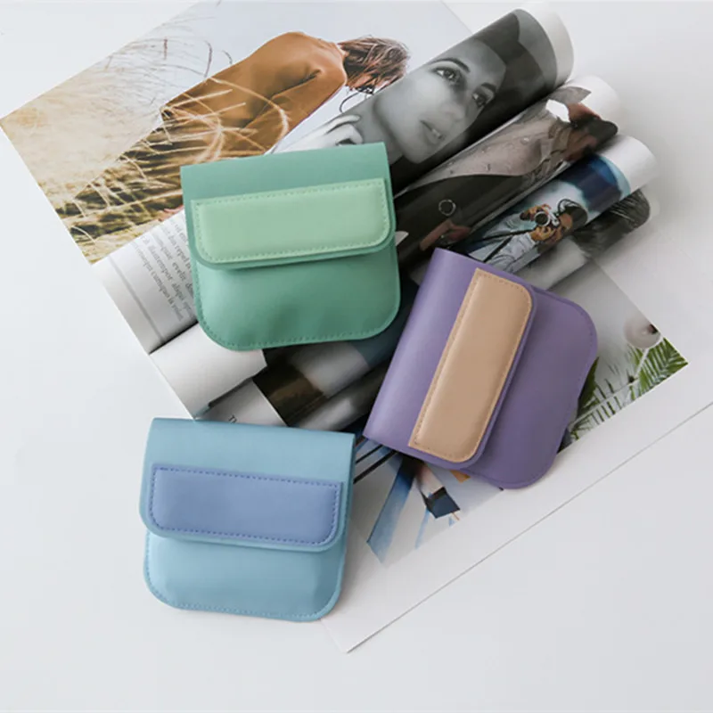 

Simple Portable Coin Purse Candy Color Leather Money Wallet Bags ID Credit Card Protective Cover Earphone Lipstick Storage Bags