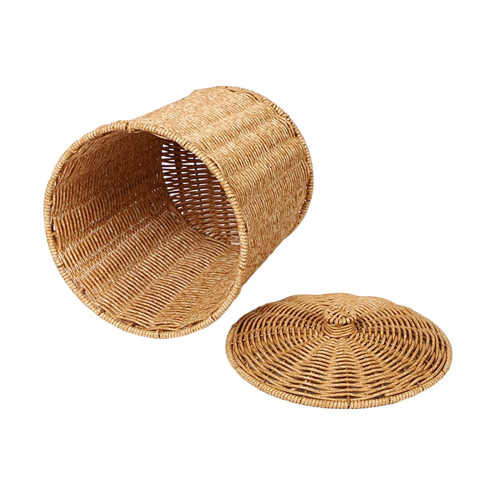 

Storage Basket Lid Plastic Holder Sundries Large Woven Rattan Pp Weaving Multipurpose Laundry Hamper