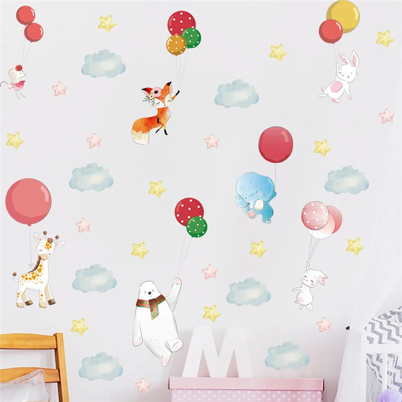 Мультфильм Жираф лиса кролик воздушный шар планшетофон наклейки на стену для