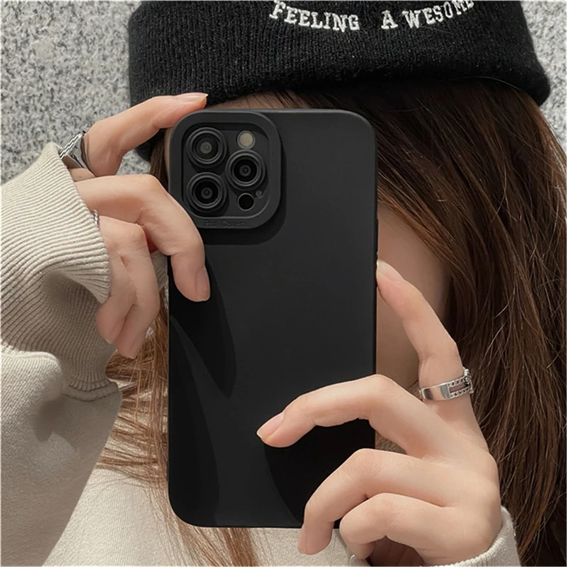 

Camera Lens Protection Soft Silicone Black Phone Case for IPhone 13 12 11 Pro Max X XR XS SE 2020 7 8 Plus Candy Colorful Cover
