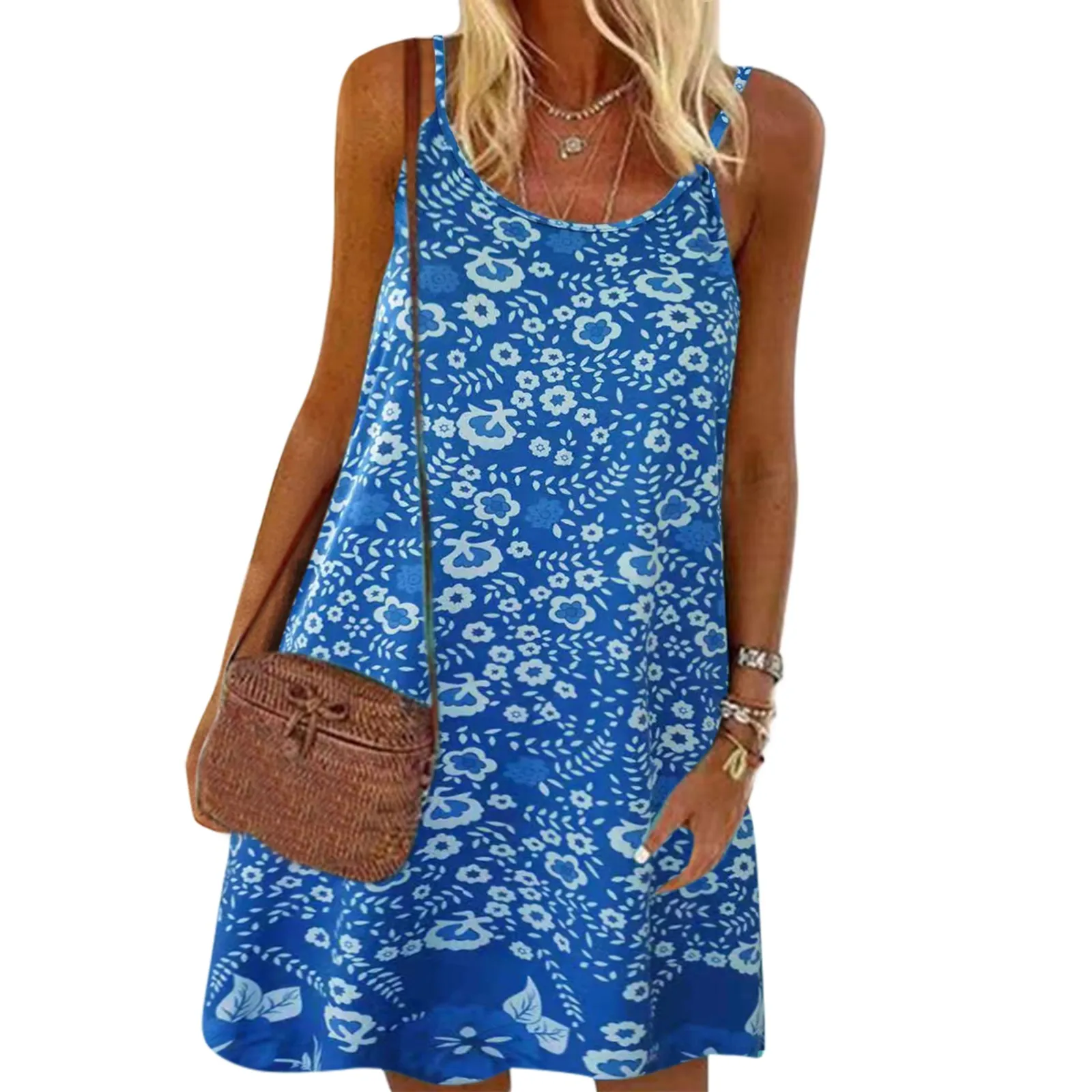 

Женское свободное мини-платье с принтом, повседневное женское платье с круглым вырезом, сарин