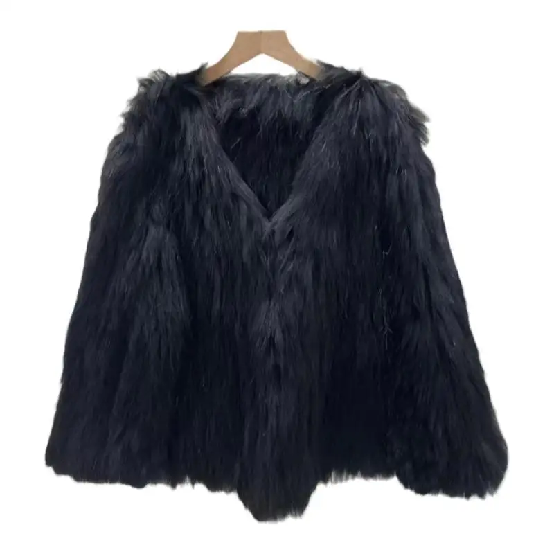 2024 Haining осенне-зимнее двухстороннее Тканое меховое пальто из меха енота с