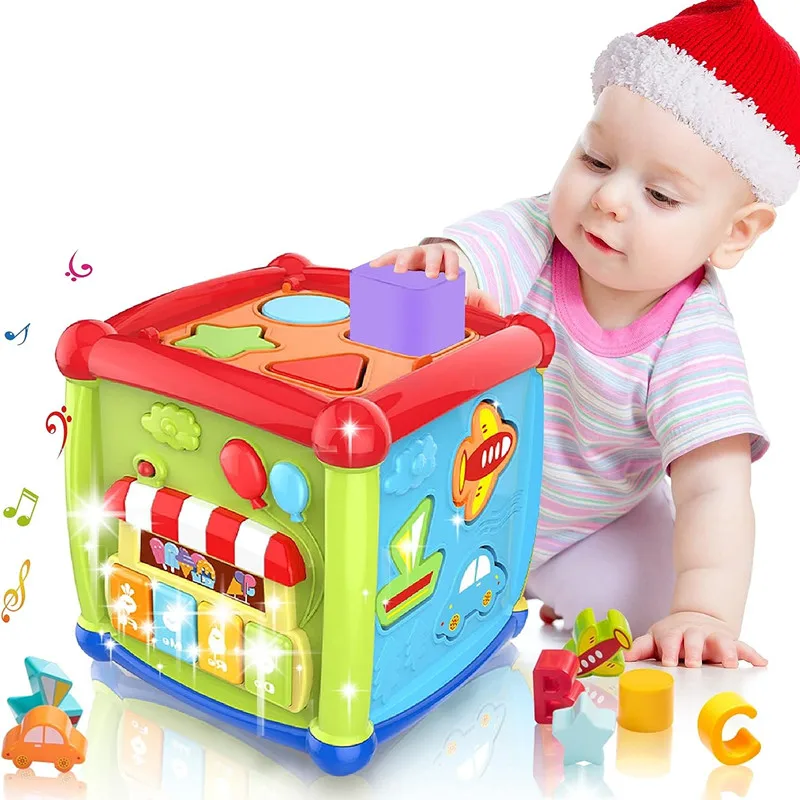 

6 in 1 Activity Cube Montessori Baby Toys Musical Color Shape Sorter Toy Multipurpose Educational Learning Toys for Toddler Gift