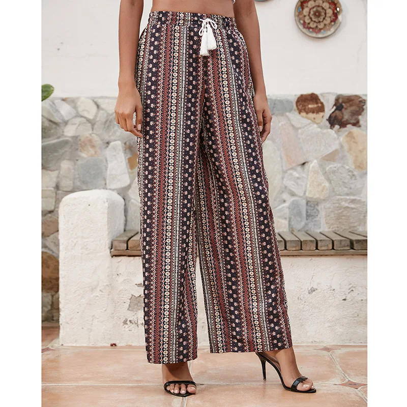 

Vintage Bohemian Wide Leg Pants Women Printed Loose Comfortable Stylish Versatile Vacuum Women Bottoms Pants Spring&Summer 2022