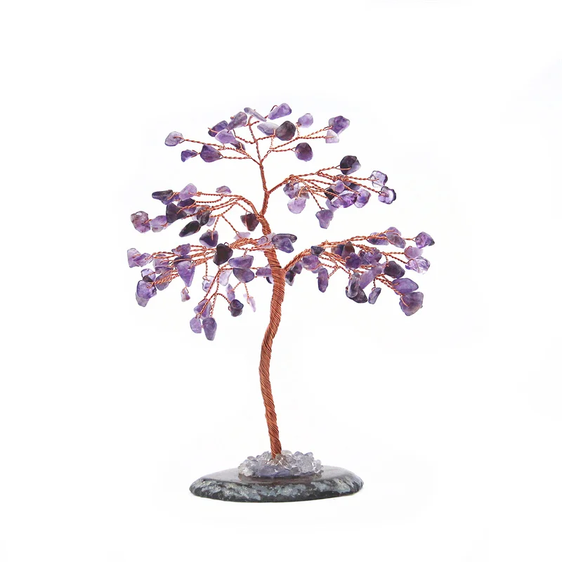 

Natural Crystal Stones Lucky Trees Copper Wire Wrapped Agate Slice Base Minerals Room Decoration Desk Gemstone Healing Energy