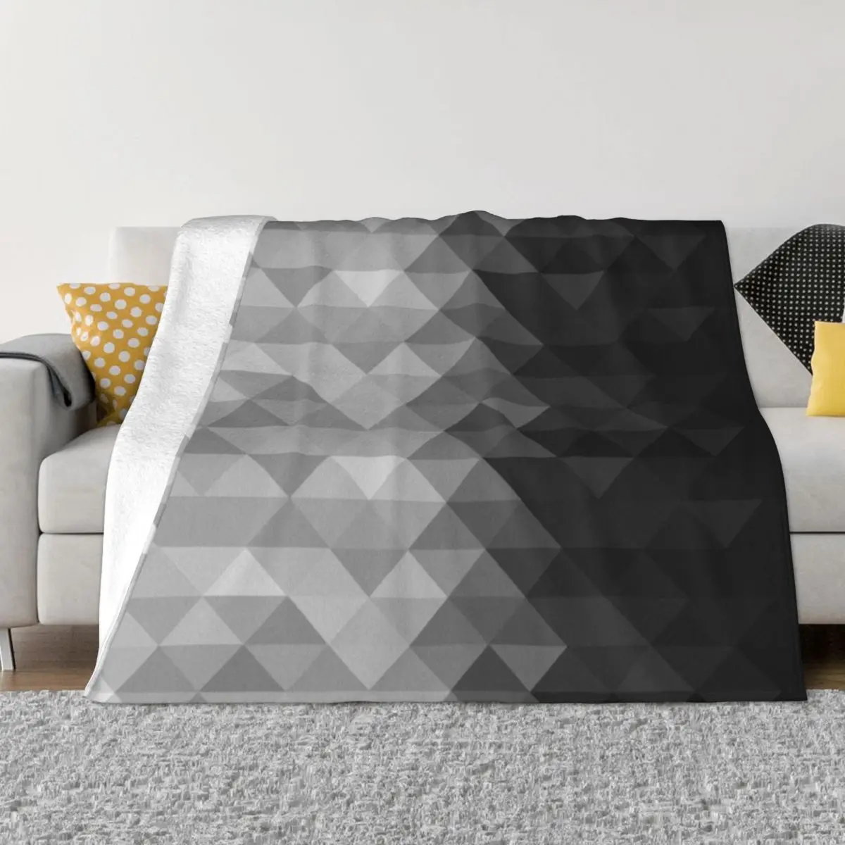 

Gradient Color Colorful Grayscale Triangle Geometric Squares Pattern Blanket Flannel Cozy Soft FLeece Bedspread