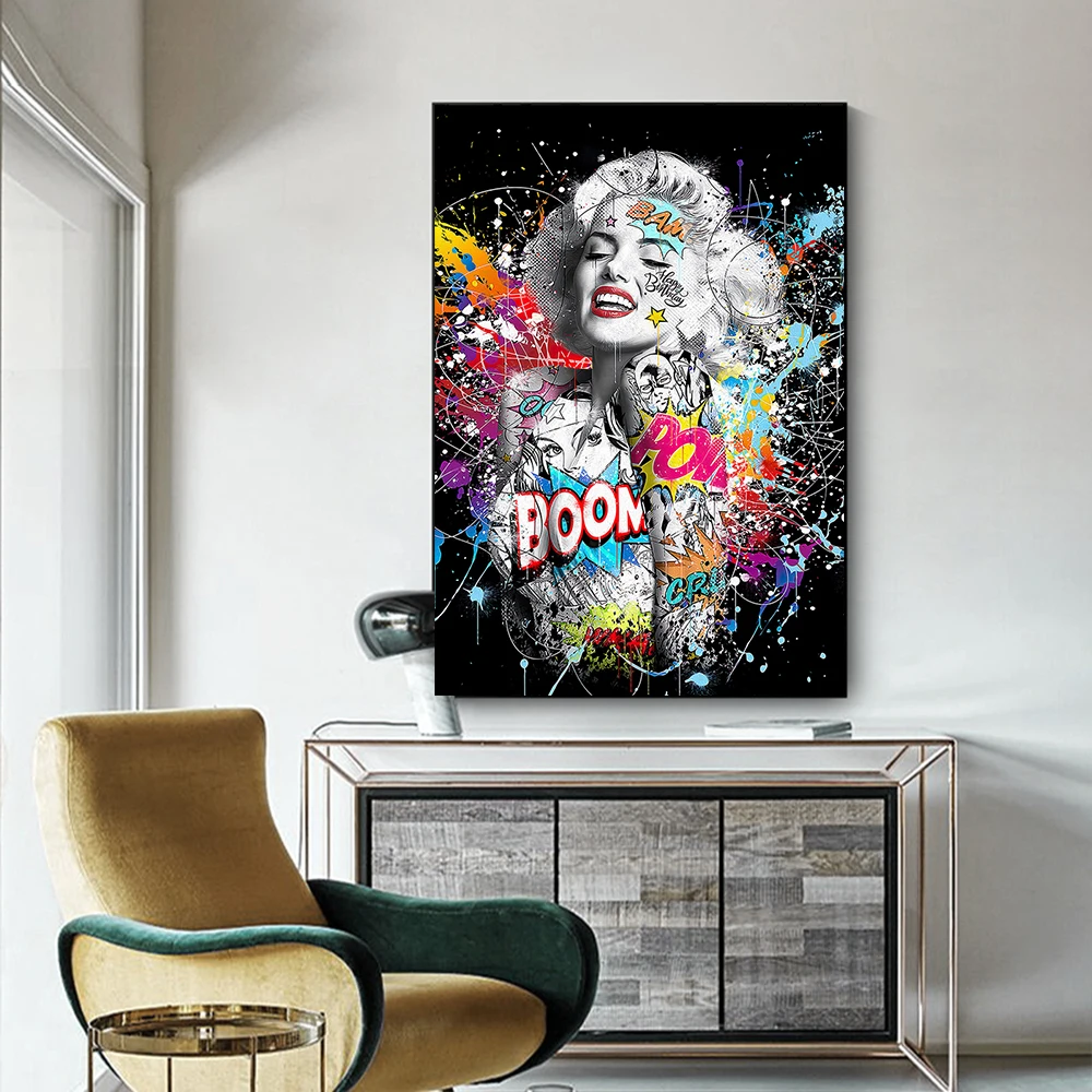 

Портрет Монро с изображением пикантных картин на холсте Граффити Мэрилин уличный художественный плакат черные белые настенные картины Домашний декор