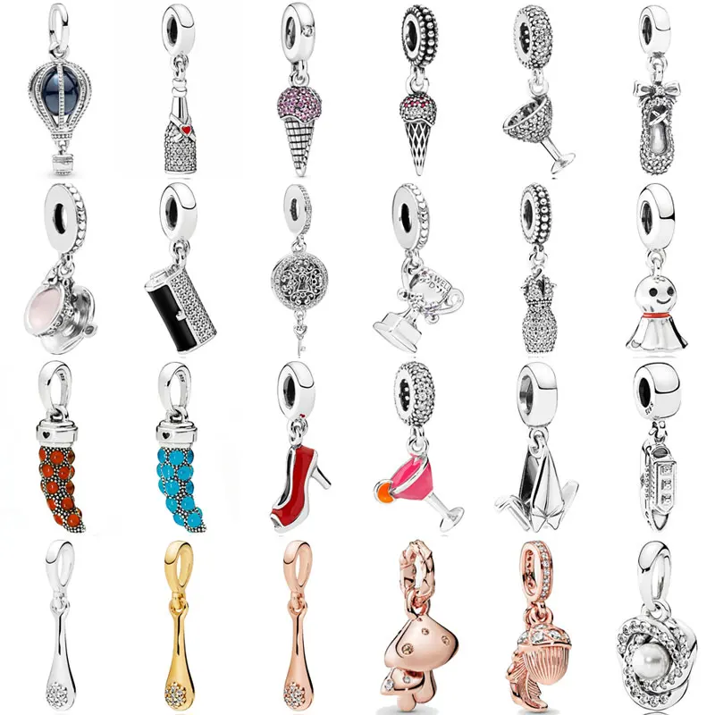 

Ice Cream Cone Air Balloon Clutch Bag Cocktail Glass Pendant Beads 925 Sterling Silver Charms Fit Pandora Bracelet DIY Jewelry