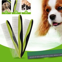 pet dogs grooming combs plastic handle stainless steel double teeth open knot hair removal needle row combs fur cleaning brush