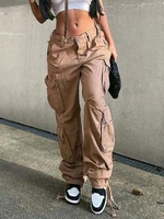 2022 drawstring baggy y2k cargo pants women low waist sweatpants vintage street pockets wide leg joggers pant
