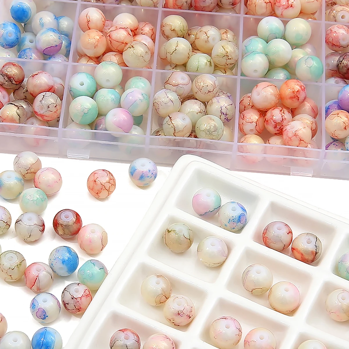 60 Шт. Круглые Стеклянные Бусины Золотой Порошок Окрашенные Имитацией Жемчуга