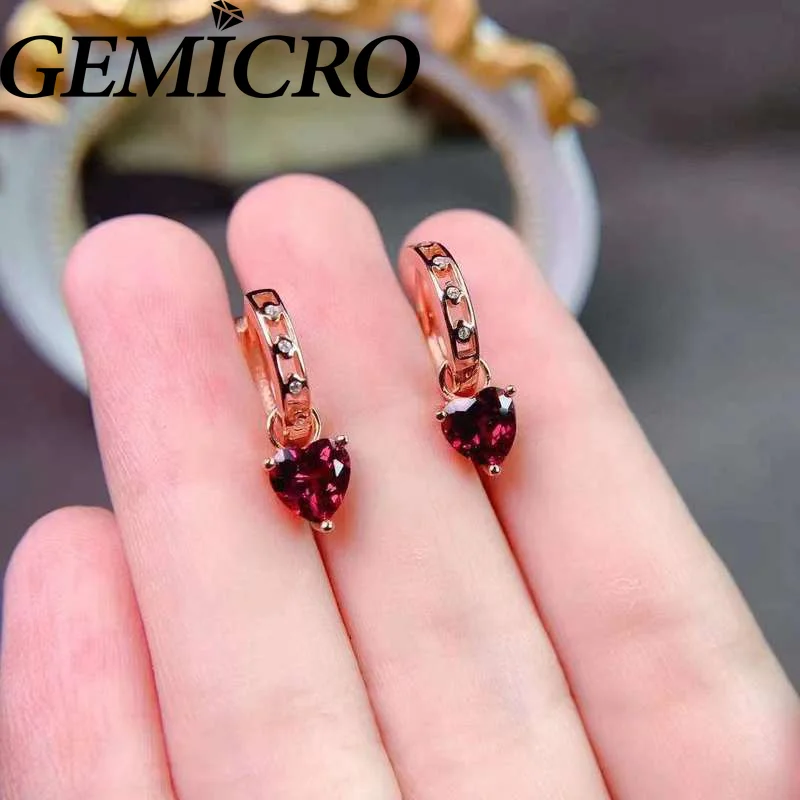 

Gemicro 925 Sterling Silver Natural Magnesium Garnet Hoop Earrings for Women Wedding Anniversary Fine Jewelry Mothers' Day