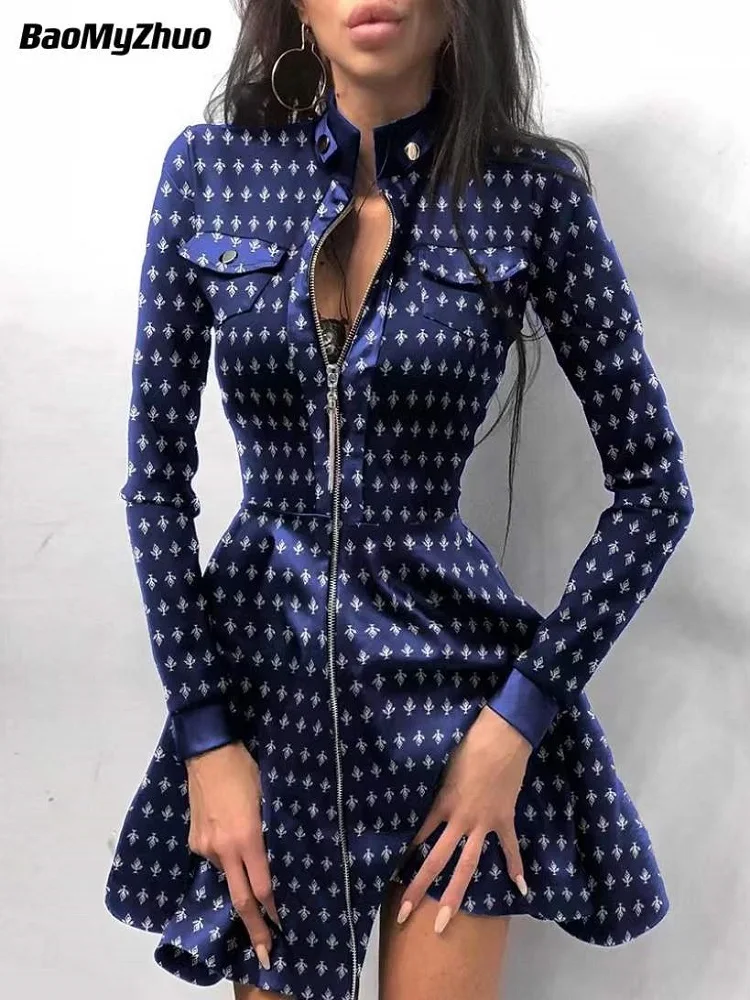 Новинка 2022 платье-мини из искусственной кожи на молнии с длинными рукавами