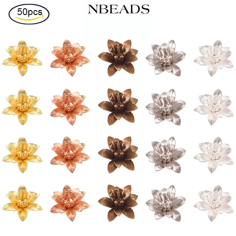 

3D Brass Bead Caps Flower Multi-Petal Antique Bronze Tray: 5mm 16x6.5mm Hole: 0.8mm