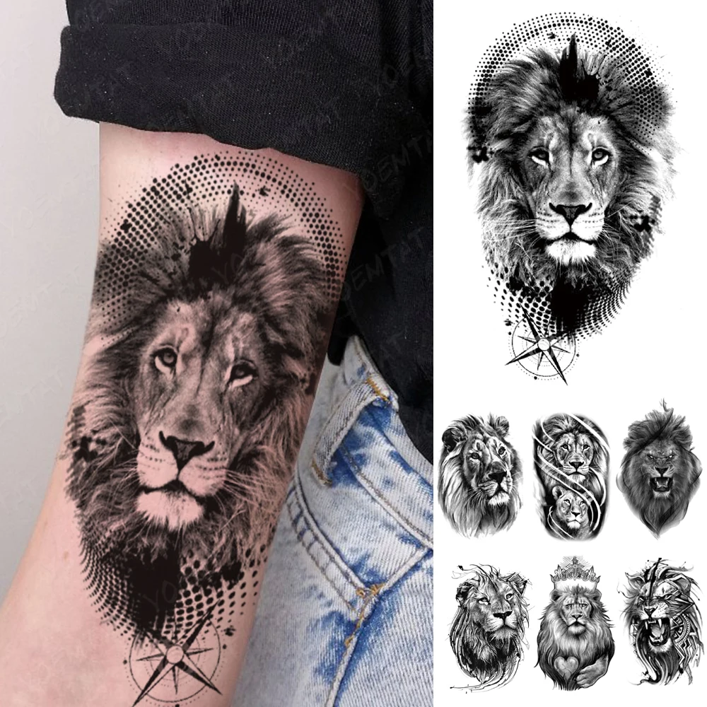 

Waterproof Temporary Tattoo Sticker Trash Polka style Flash Tattoos lion animal compass Body Art Arm Fake Tatoo Men Women