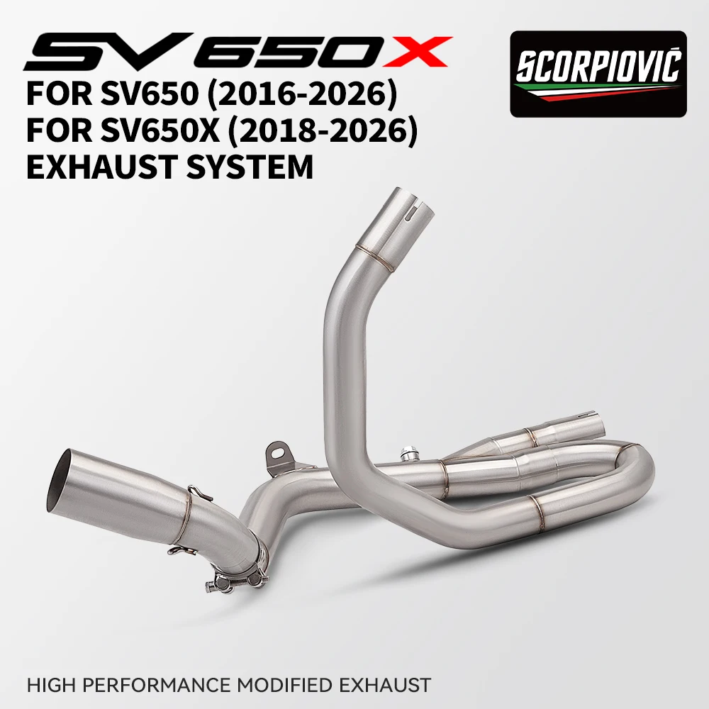Фото Для SV650 SV650X 2016-2026: Комплект переднего коллектора и средней соединительной трубы из нержавеющей стали для мотоциклов №3