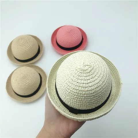 Бежевая и белая соломенная шляпа для куклы Blyth