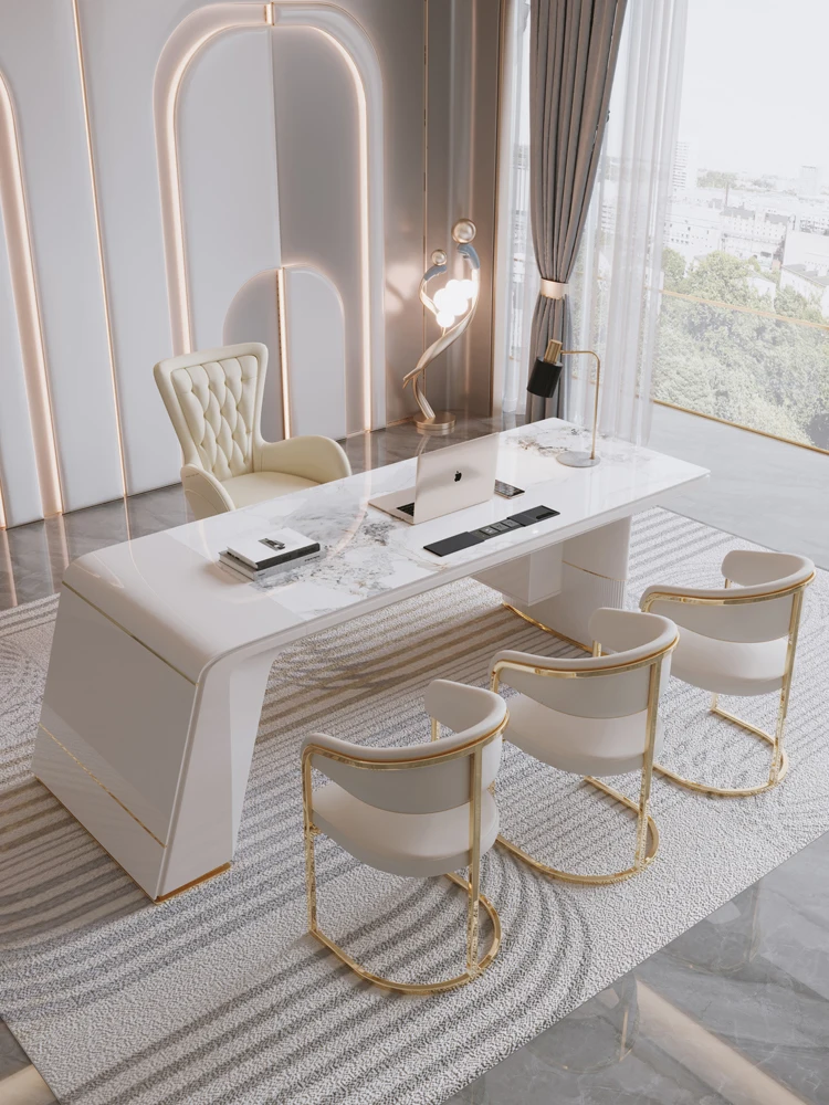 Office table and chair combination, luxury paint designer, female bosss desk, modern and simple desk.