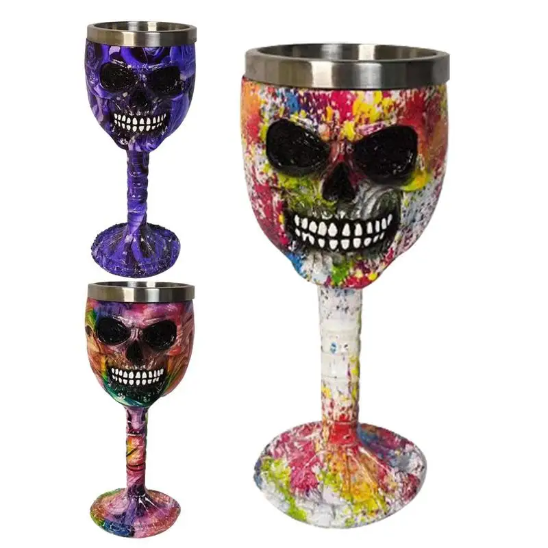 

Wine Resin Goblet Stainless Steel Beer Mug Goblet Wine Glass Halloween Party Cups For Home Cocktail Bar Kitchen Decor Drinkware