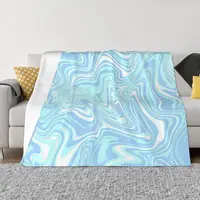 Marbling Marbled Marble Pattern Blanket Flannel Decoration Fresh Pale Blue And White Abstract Swirl Portable Home Bedspread